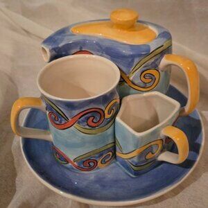 Herman Dodge & Son Tea Set for One Fun Bright Multiclor Thailand Hand Painted